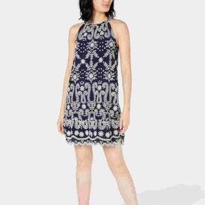 …Maison Jules Navy and White Embroidered Dress